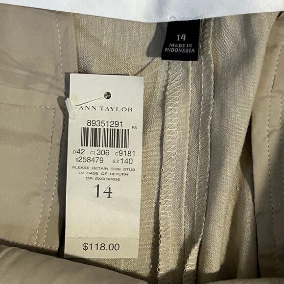 Ann Taylor NWT beige signature fit linen blend wide leg cuffed pants size 14 - Picture 3 of 9